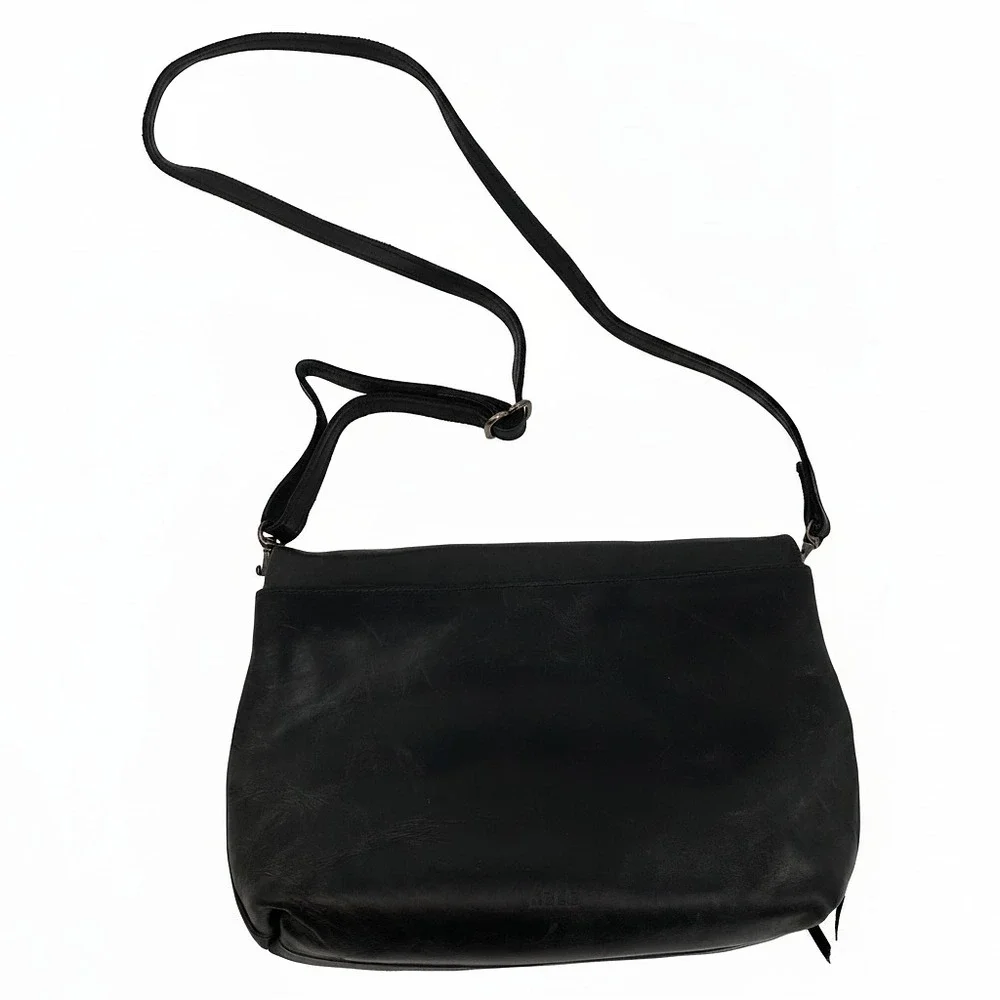 Able Black Leather Crossbody Bag | OS Regular Fold-Over Zip